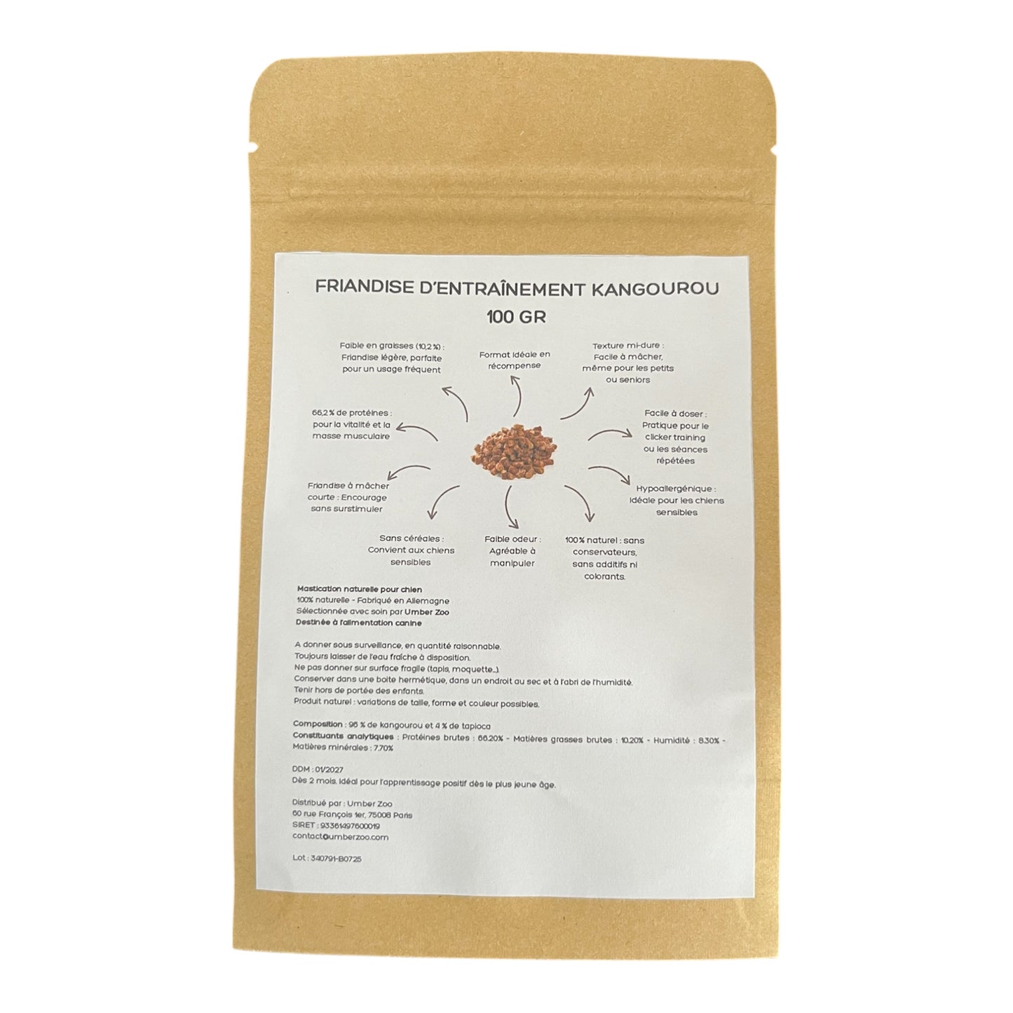 Friandises d’entraînement au kangourou – 100 % naturelles – 100 g