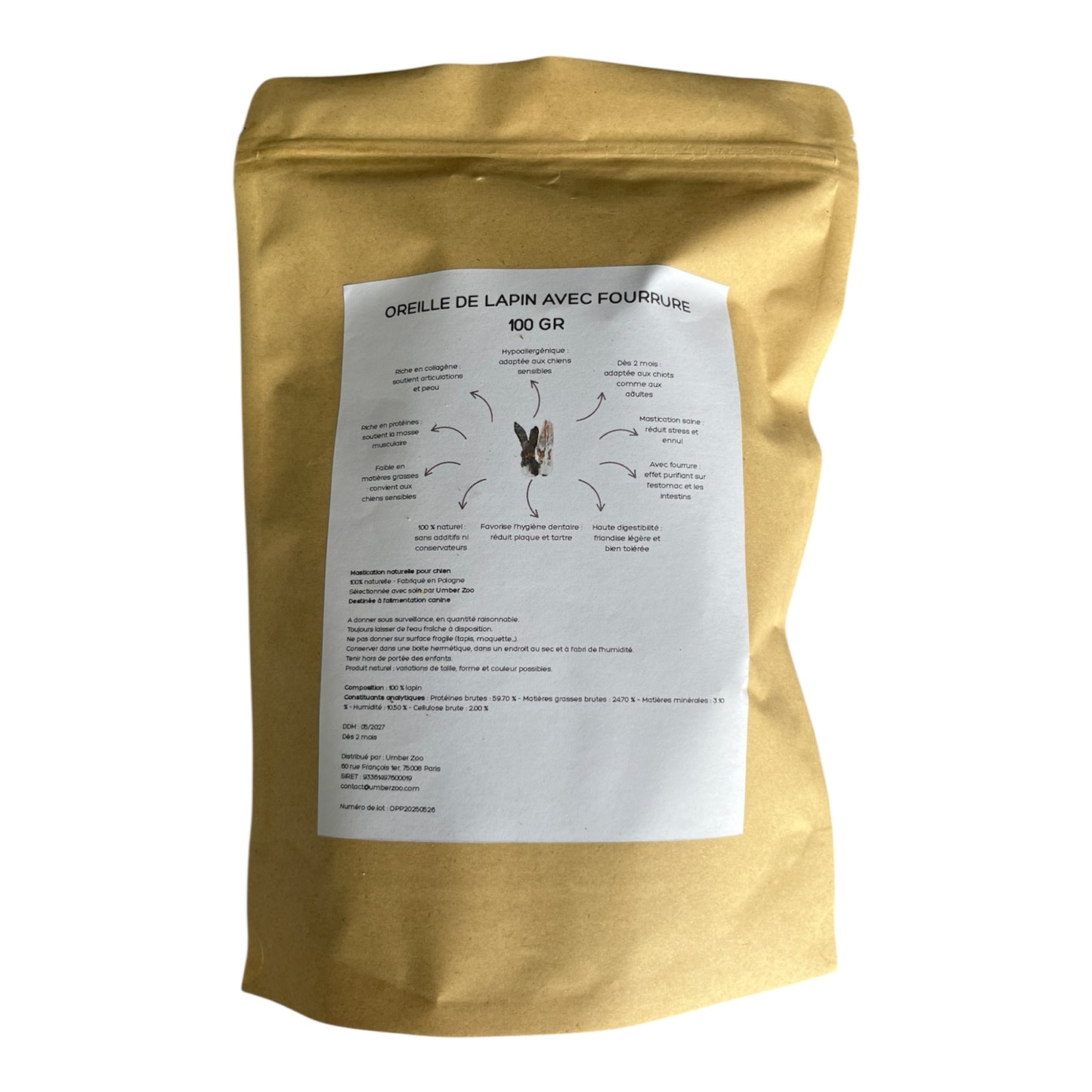 🐰 Oreilles de Lapin avec Fourrure – 100 g | Friandise 100% Naturelles