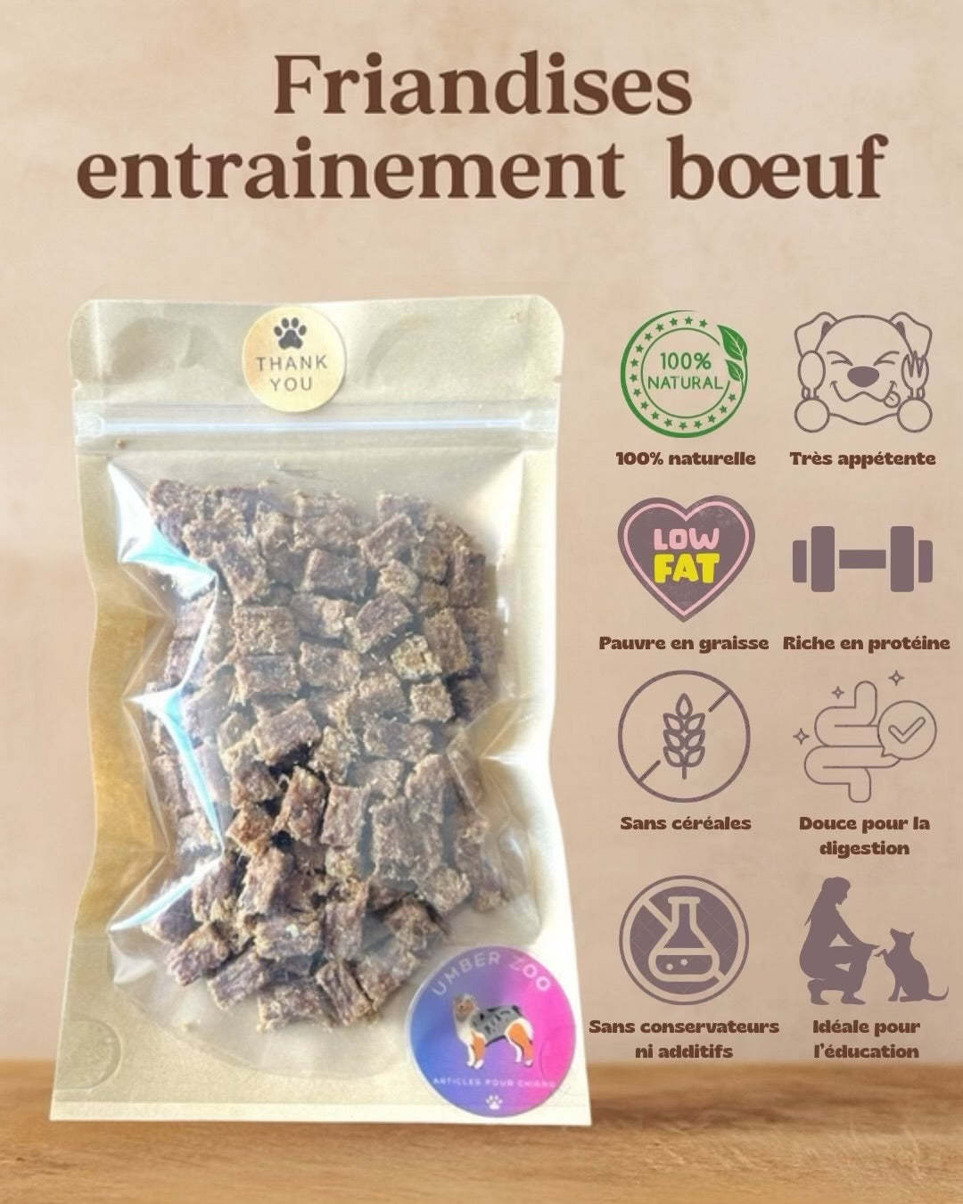 100gr Friandises entraînement Bœuf - 100% naturelles