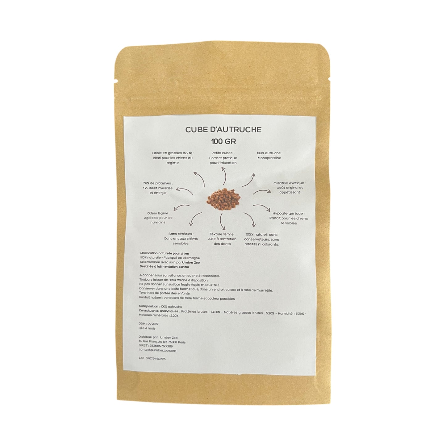 Cubes d’autruche – 100 % naturels – 100 g