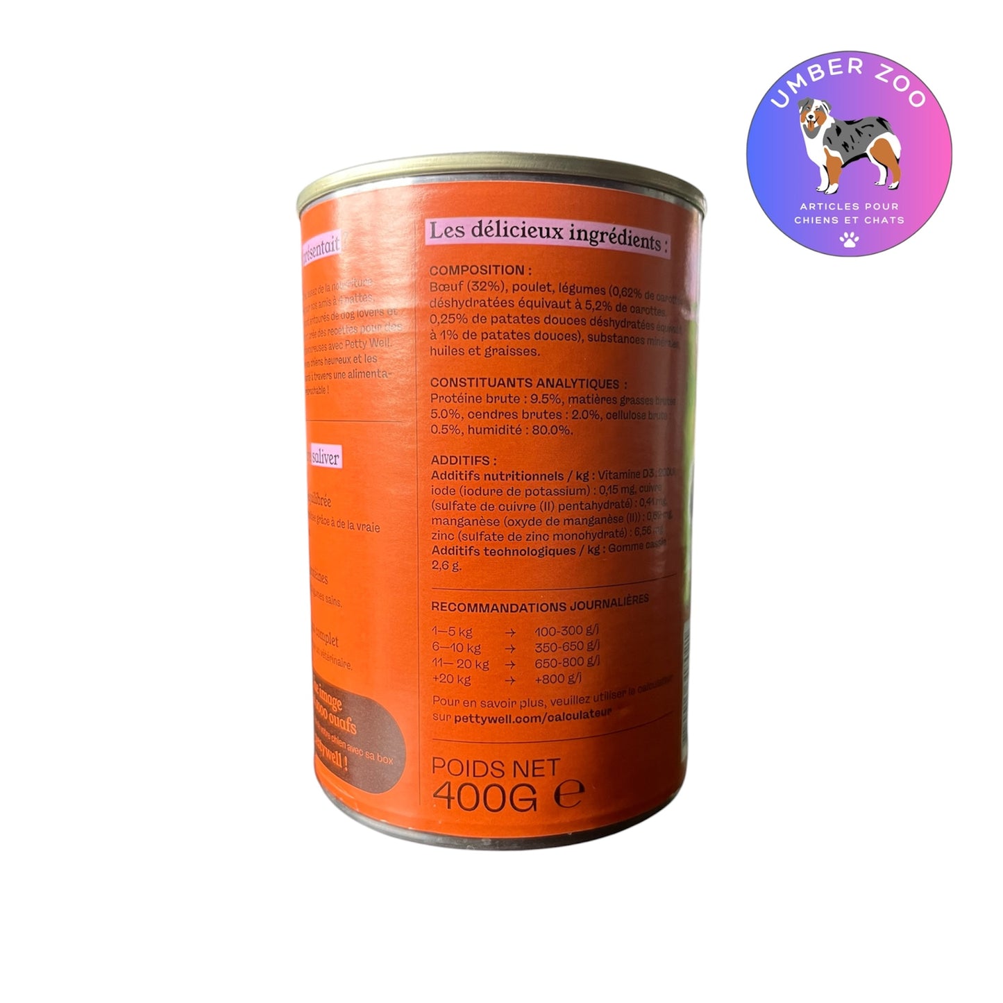 Pâtée au Bœuf pour Chien 400 g – Repas Complet Premium