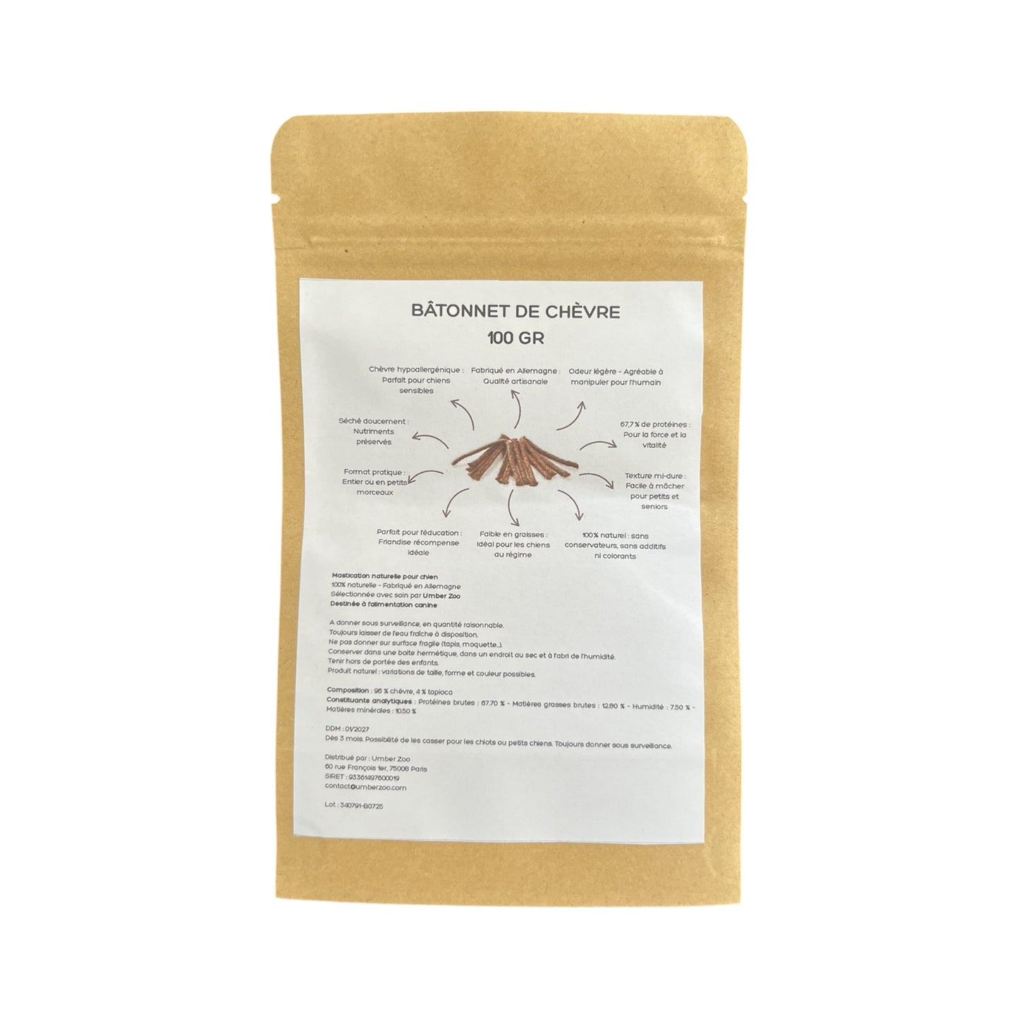 Bâtonnets de chèvre – 100 % naturels – 100 g (+/- 15 unités)
