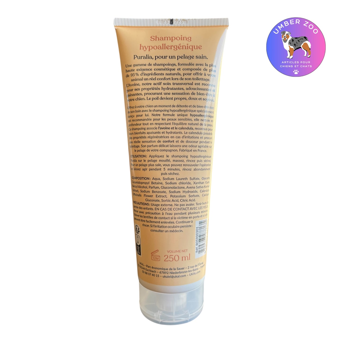 Shampoing chien Hypoallergénique PURALIA – Avoine & Calendula – 250 ml