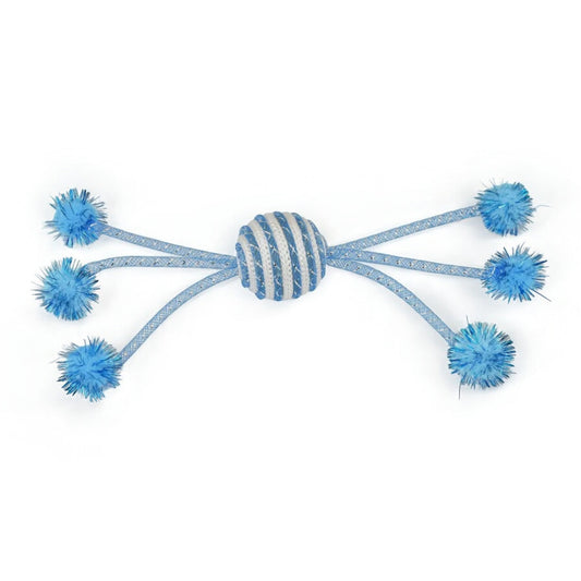 🎉 Jouet Chat 🐾 Boule Bleue à Pompons – Ultra Fun & Stimulant ! 💙