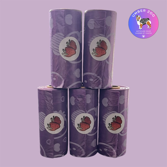 Sacs à Déjections Violets – Biodégradables & Parfumés à la Fraise