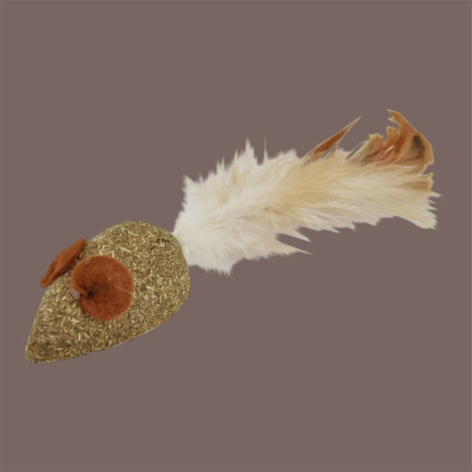 🐭 Souris en herbe à chat avec plume – 5 cm 🍃✨